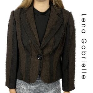 Lena Gabrielle Vintage Two-Toned Brown Frayed Cropped Blazer - Size 10